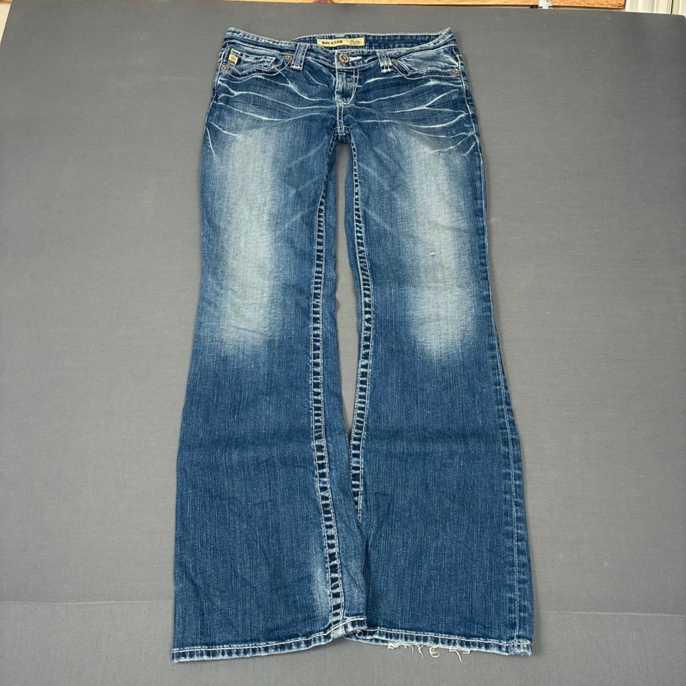 Y2K Big Star Mid Rise Maddie Flared Medium Wash Whiskered Jeans Women's 30x30